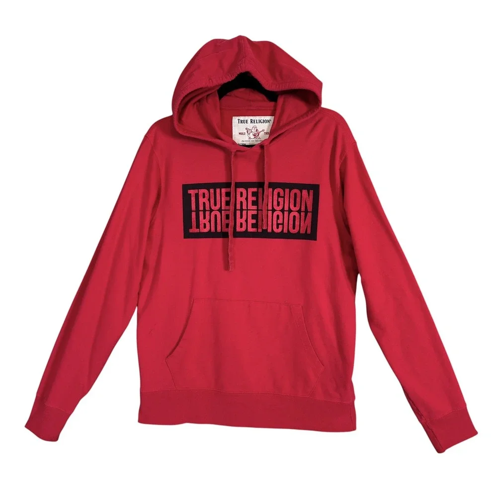 True Religion Hoodie Pullover Mirror Logo Buddha‎ Graphic Ruby Red M Streetwear